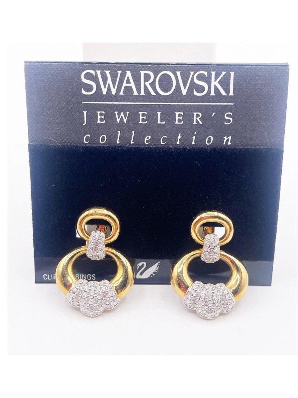 VTG Swarovski Jeweler's Collection Door Knocker Clip On Earrings Original Card